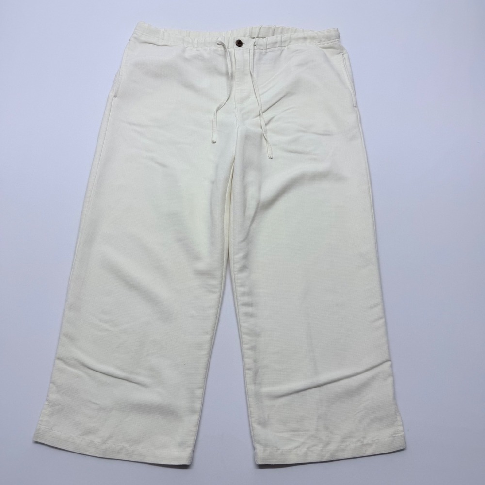 Caribbean Joe  Cream White Wide Leg Drawstring Textured Pants Size Medium